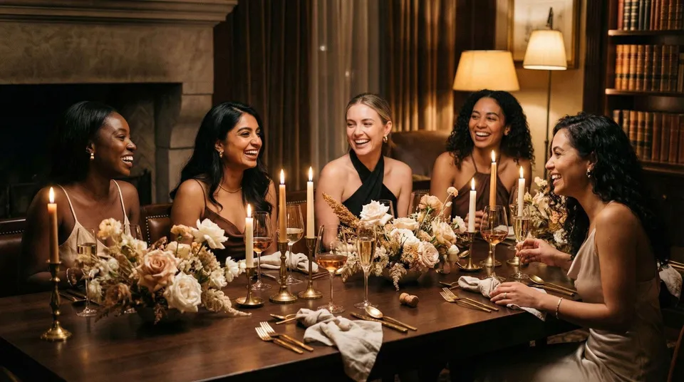 Women gathered around a candlelit table